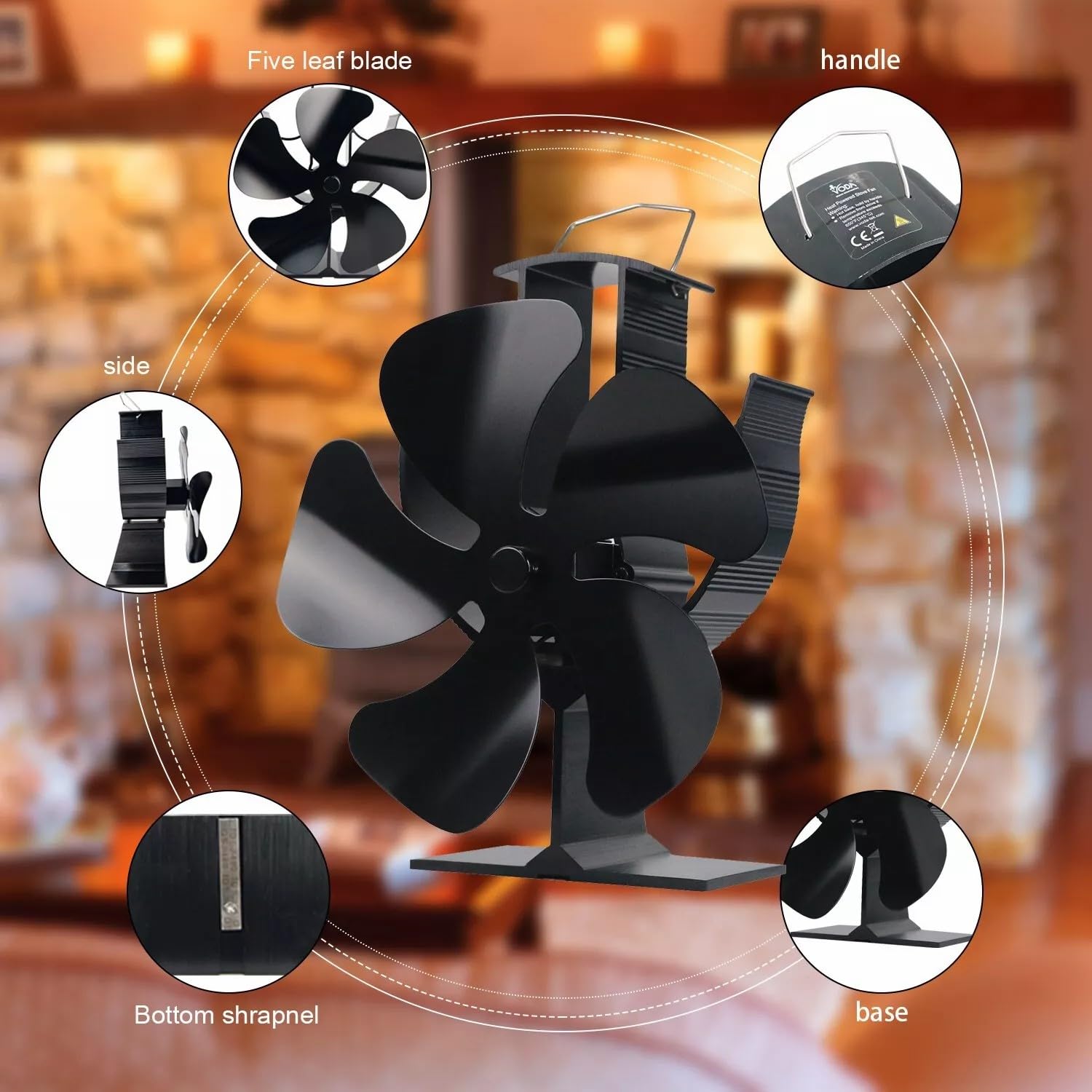 Tomersun 4 Blades Stove Fan Heat Powered Wood/Log Burner Fan Eco Friendly Heat Circulation for Wood/Log Burner/Fireplace