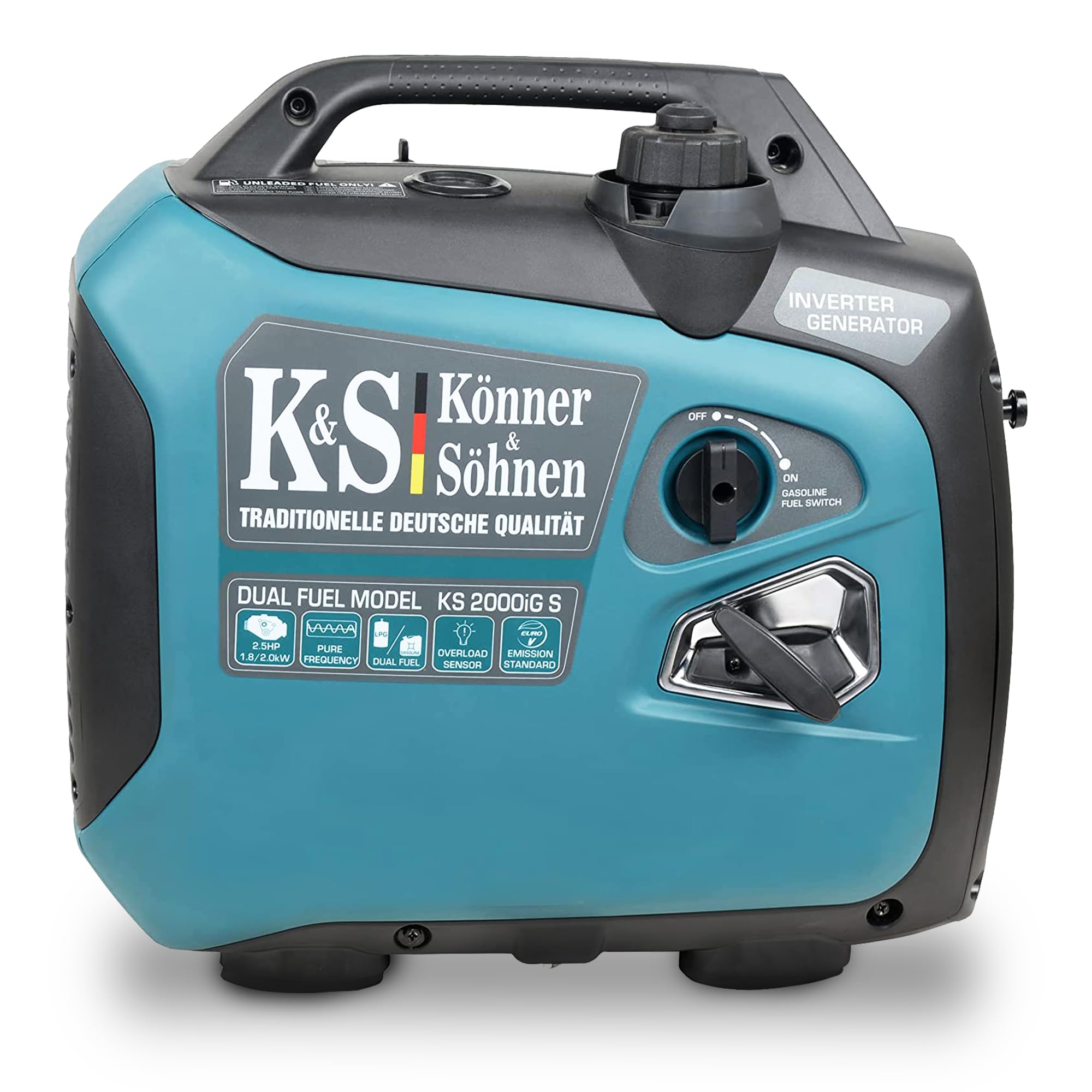 Könner & Söhnen KS 3100iG S portable LPG/petrol inverter generator 3100 W,UK Plug Socket 1x13 A (230 V), 2 USB ports,copper winding,silent inverter generator,dual fuel generator