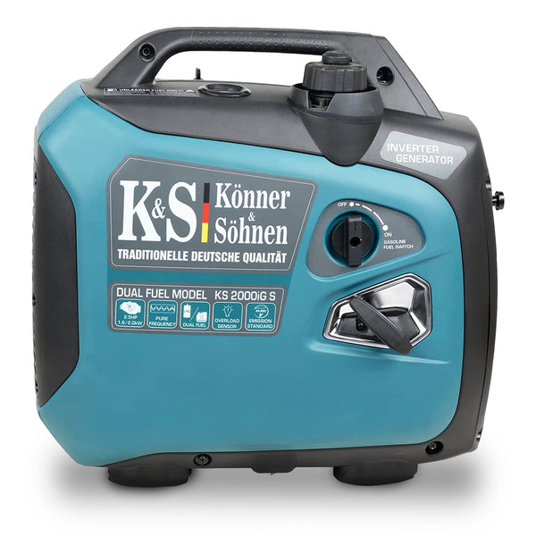 Könner & Söhnen KS 3100iG S portable LPG/petrol inverter generator 3100 W,UK Plug Socket 1x13 A (230 V), 2 USB ports,copper winding,silent inverter generator,dual fuel generator