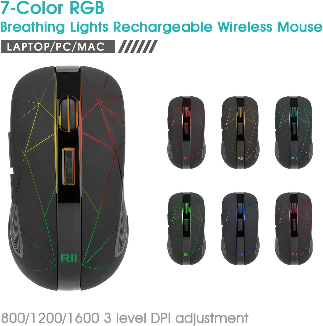 Rii RM200 Wireless Mouse,Rechargeable Gaming Mouse with USB Nano Receiver,5 Buttons for Casual Gaming, Notebook,PC,Computer Office Home Work