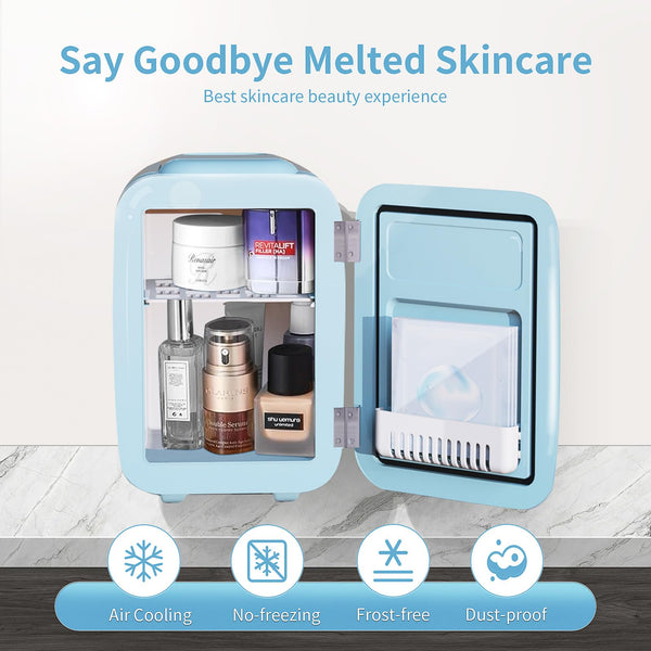 YASHE Mini Fridge for Bedroom, 4 Liter/6 Cans Small Fridge, AC/DC Thermoelectric Cooler and Warmer Mini Fridge for Drink Office Dorm Car, Blue