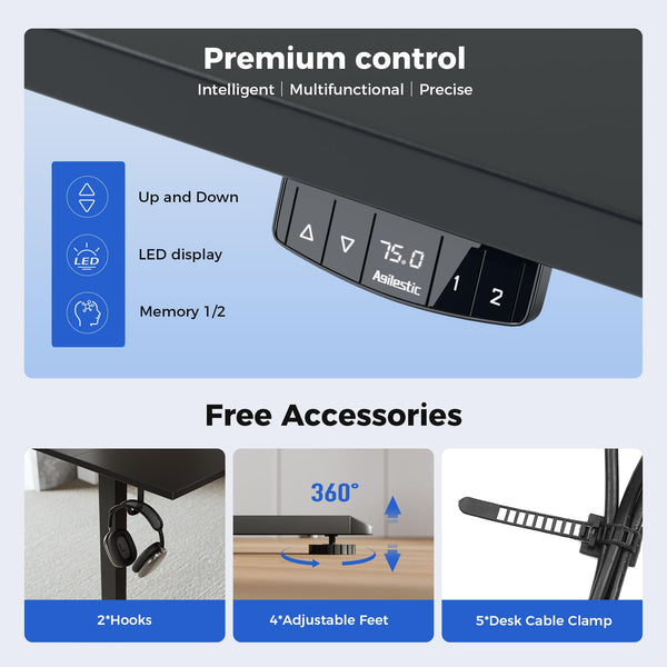 Agilestic L-Shaped Electric Standing Desk, 140cm Height Adjustable Sit-Stand Desk for Home Office, Ergonomic Computer Desk with Spliced Board, White