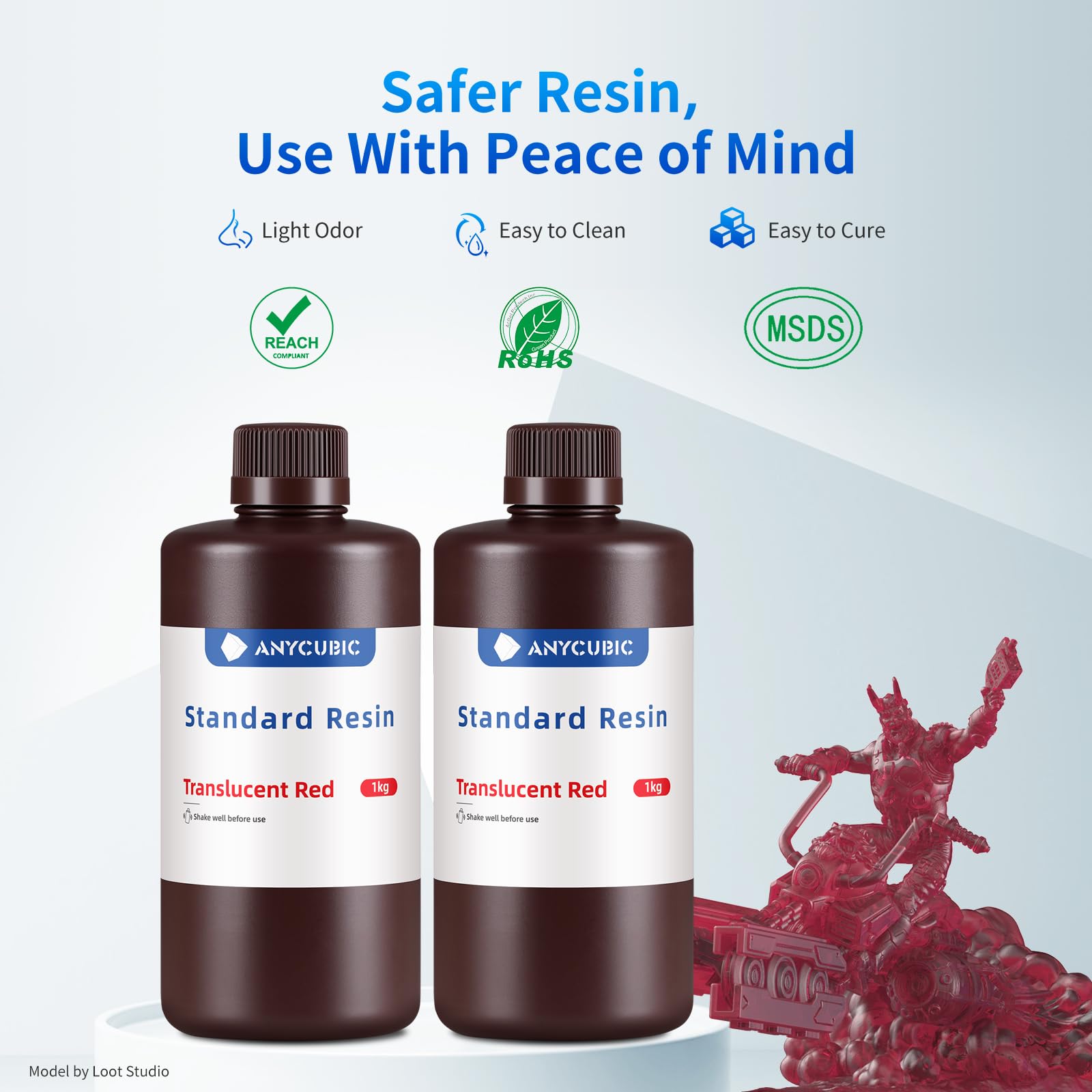 ANYCUBIC Standard 3D Printer Resin, LCD UV 405nm Rapid Photopolymer 3D Resin for 6K/8K/12K/14K LCD 3D Printers(1000g, Grey)