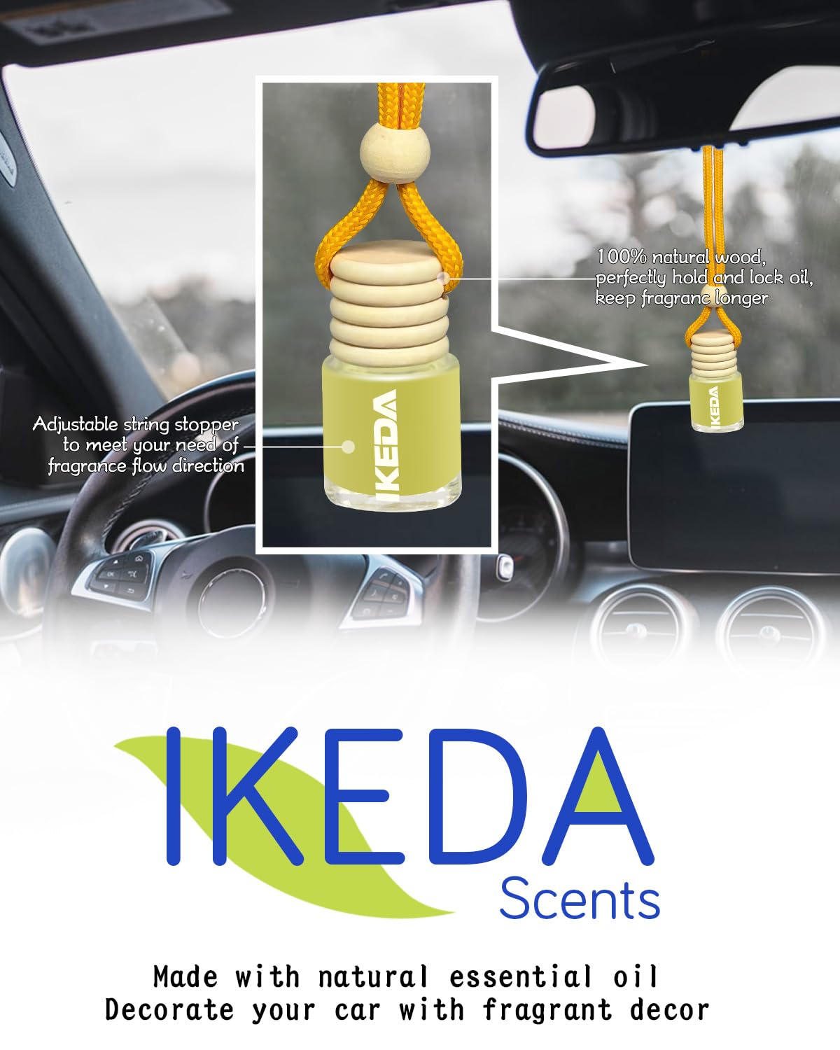Ikeda scents Ikeda Car Air Fresheners | Automotive Hanging Pendant | Auto Perfume Diffuser with Real Oil | Strong and Long Last Fragrance | Fresh Smell Cover Odours | Car Accessories for Men Women