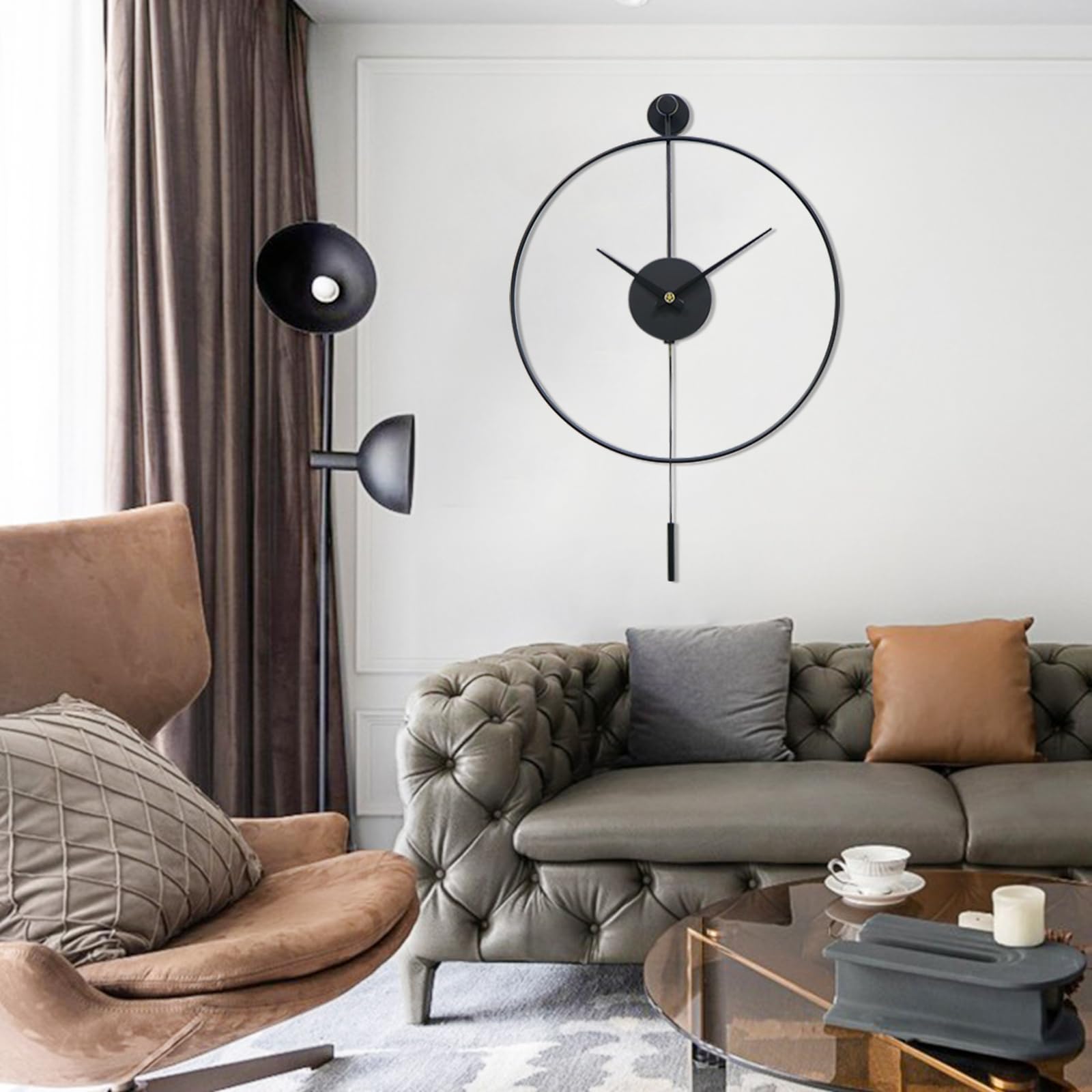 Classical Large Decorative Wall Clock with Pendulum, Modern Non-Ticking Silent Metal Wall Clocks for Living Room, Bedroom, Study, Office,20??