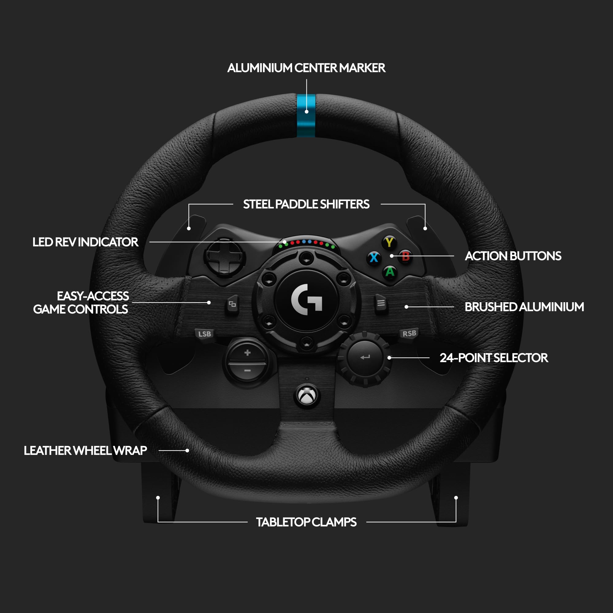 Logitech G G923 Racing Wheel and Pedals, TRUEFORCE up to 1000 Hz Force Feedback, Responsive Driving Design, Dual Clutch Launch Control, Genuine Leather Wheel Cover, for PS5, PS4, PC, Mac - Black