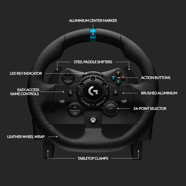 Logitech G G923 Racing Wheel and Pedals, TRUEFORCE up to 1000 Hz Force Feedback, Responsive Driving Design, Dual Clutch Launch Control, Genuine Leather Wheel Cover, for PS5, PS4, PC, Mac - Black