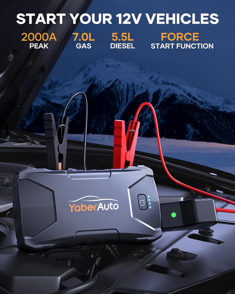 YABER YaberAuto YA80 J‎ump Starter Power Pack 2000A 13800mAh Car Battery Booster Jump Starter,Car Jump Starter for 5.5L Diesel or 7L Petrol Engines, Portable Jump Pack with Jump Leads,LED Flashlight,USB C Input