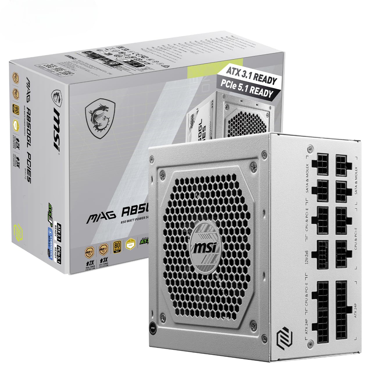 MSI MPG A1000G PCIE5 Power Supply Unit, UK Plug - 1000W, 80 Plus Gold Certified, Fully Modular ATX 3.0, PCIe 5.0 GPU Support, Japanese 105°C Capacitors, 0% RPM Mode, Flat Cables - 10 Year Warranty
