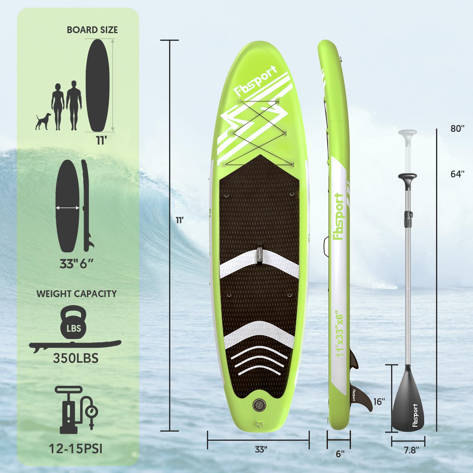 FBSPORT Inflatable Stand Up Paddle Boards,SUP Board,6" Thick Stand Up Paddle Boarding,Paddling Board for Youth & Adult,Surfboard,SUP with Adjustable Paddle/Backpack/Pump/Removable Fin