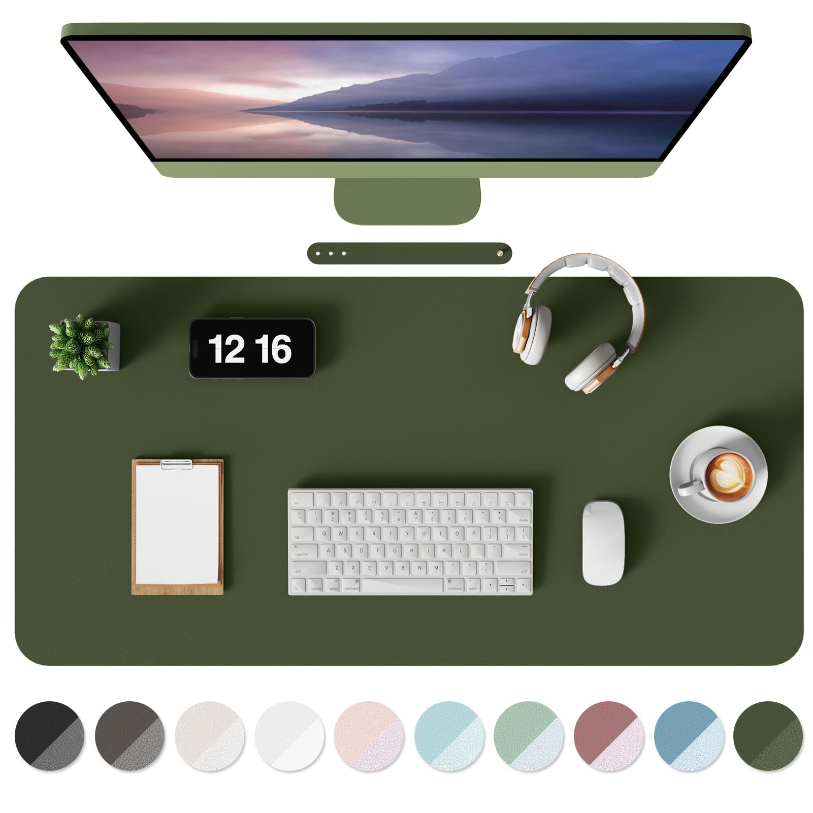 MOLMO Non-Slip Desk Mat, Waterproof Desk Pad Table Protector, Easy Clean Laptop Mat Large Mouse Pad Leather Writing Mat with Suede for Office /Home/Decor (Light Green, 60 x 35 cm)