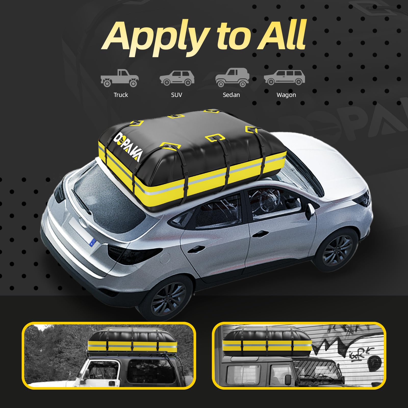 Rooftop Cargo Carrier Bag,100% Waterproof Heavy Duty 1000D Car Top Carrier,15 Cubic Feet Car Roof Bag for All Vehicle with/Without Rack,High-Frequency Welded Seams,Anti-Tear Anti-Slip Mat,6 Door Hooks