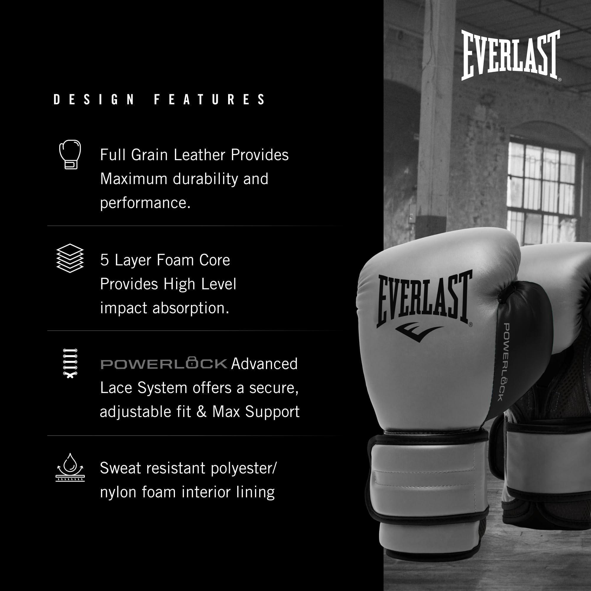Everlast P00002306 Powerlock 2R Training Glove Charcoal 14OZ