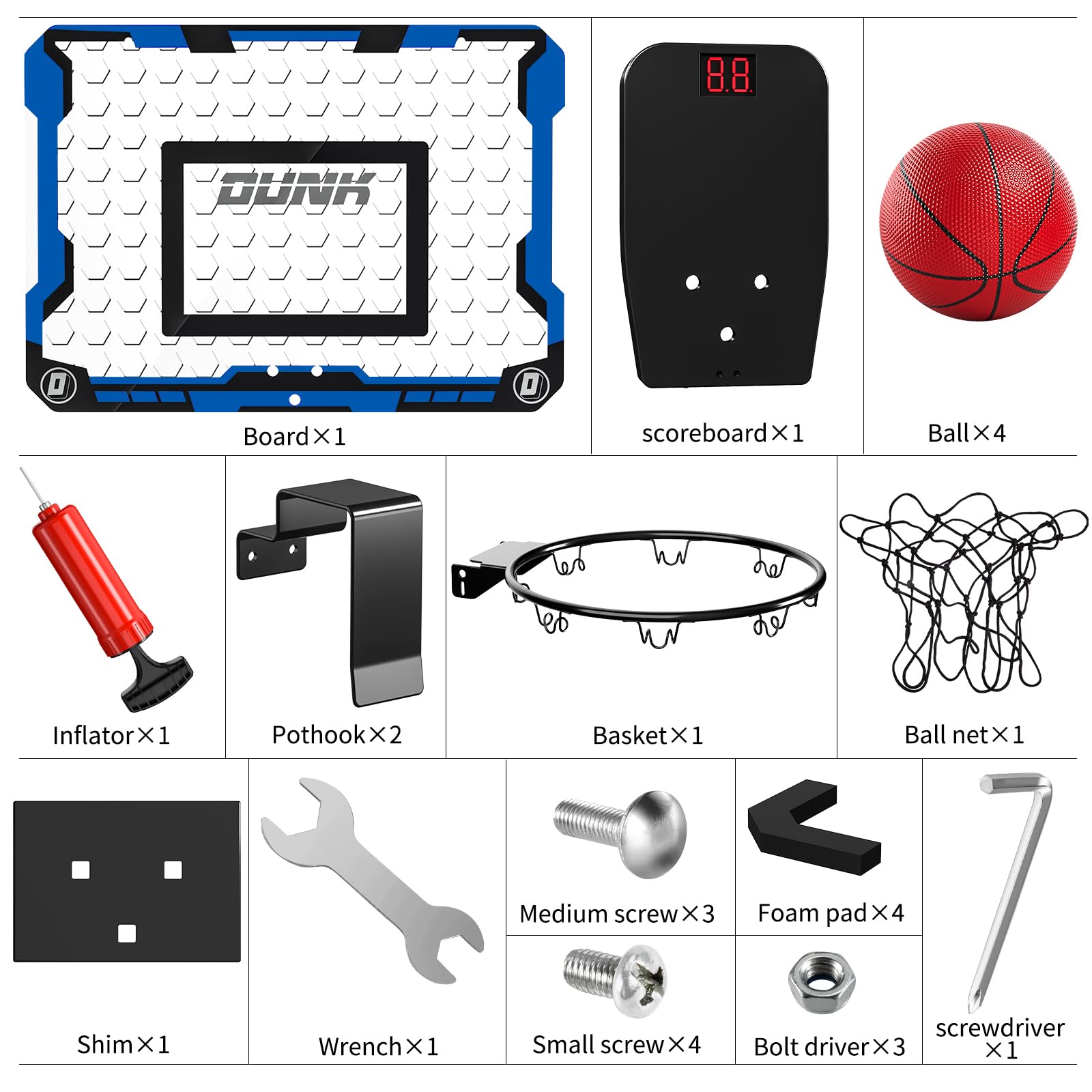 TEMI Basketball Hoop Indoor With 4 Balls, Over The Door for Kids and Adults, Toy Gift for Boys Girls Age 3-12 Years