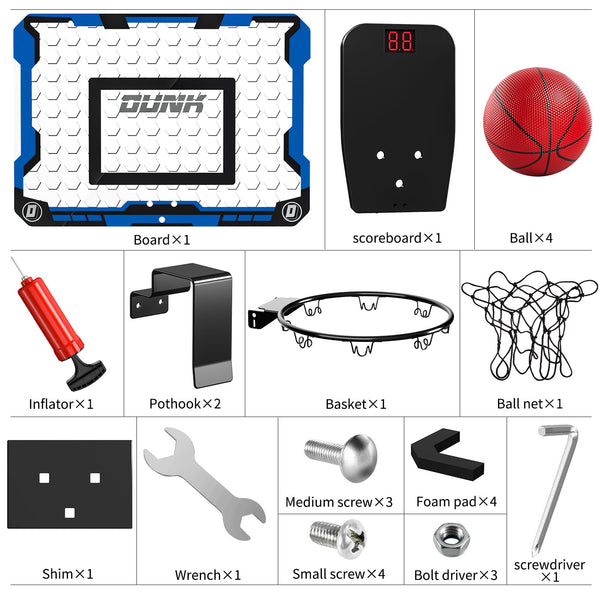 TEMI Basketball Hoop Indoor With 4 Balls, Over The Door for Kids and Adults, Toy Gift for Boys Girls Age 3-12 Years