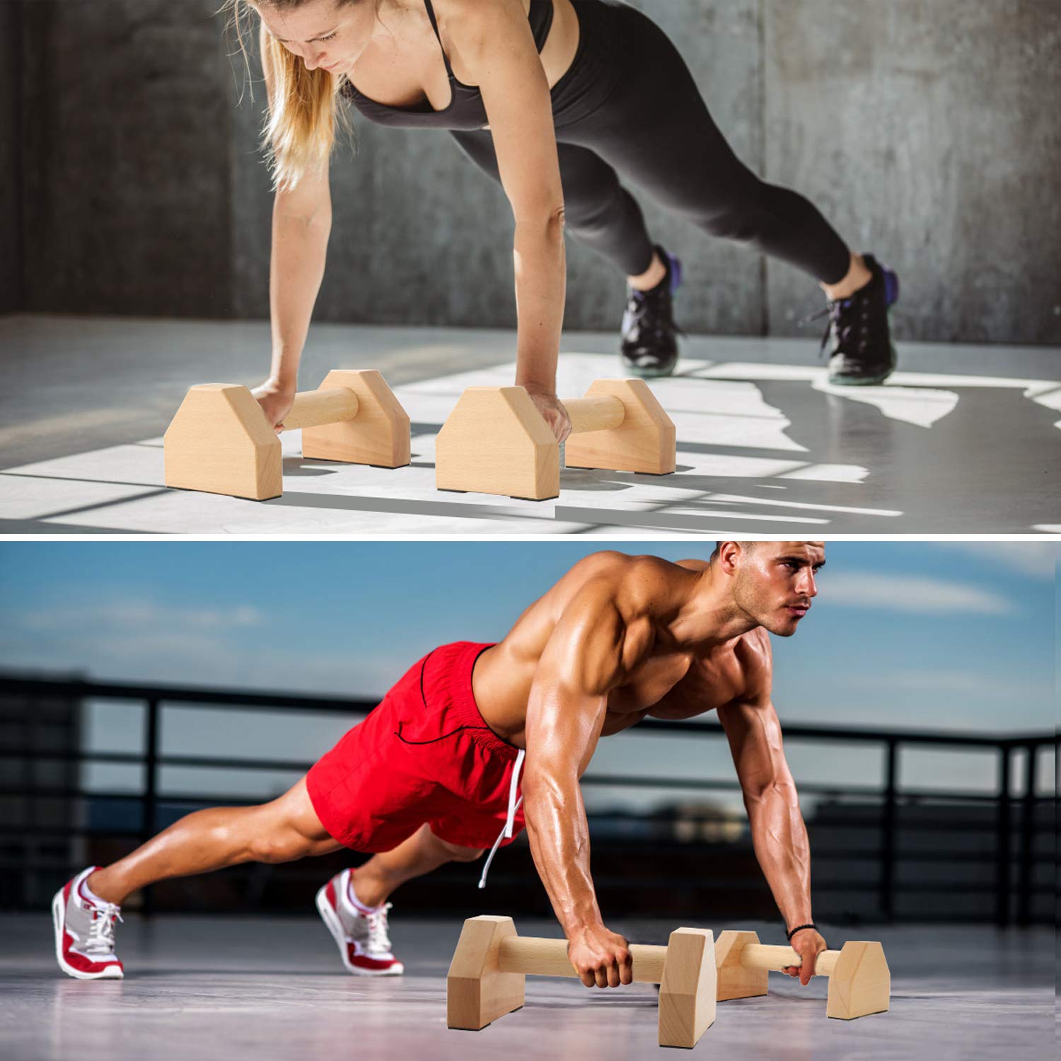 PELLOR Push-ups Bar Wooden Press-up Support Stand I-shaped Anti-slip Indoor and Outdoor Arm Chest Muscle Training Fitness Equipment