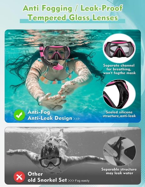 Hydomi Snorkel Set Adults 180? Panoramic Anti-Fog Snorkel Mask with Dry Top Valve, Leak-Proof Tempered Glass Diving Set for Swimming Snorkeling,