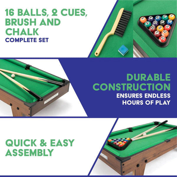 Power Play | Pool Table Game, Portable Wooden Classic Games Table, Indoor Outdoor Game for Kids and Adults, Brown 25inch