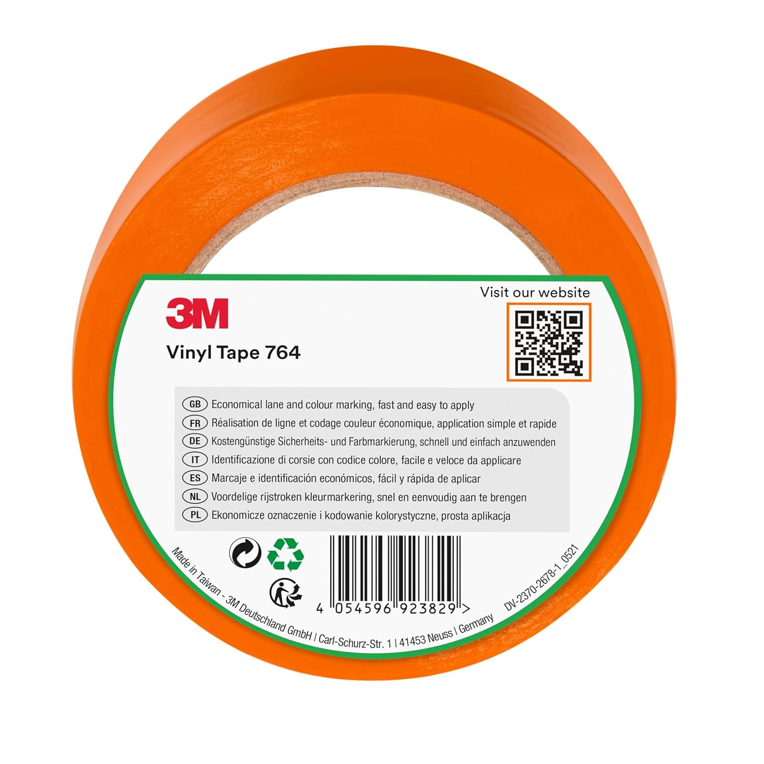 3M General Purpose Vinyl Tape 764i, 50 mm x 33 m, Orange