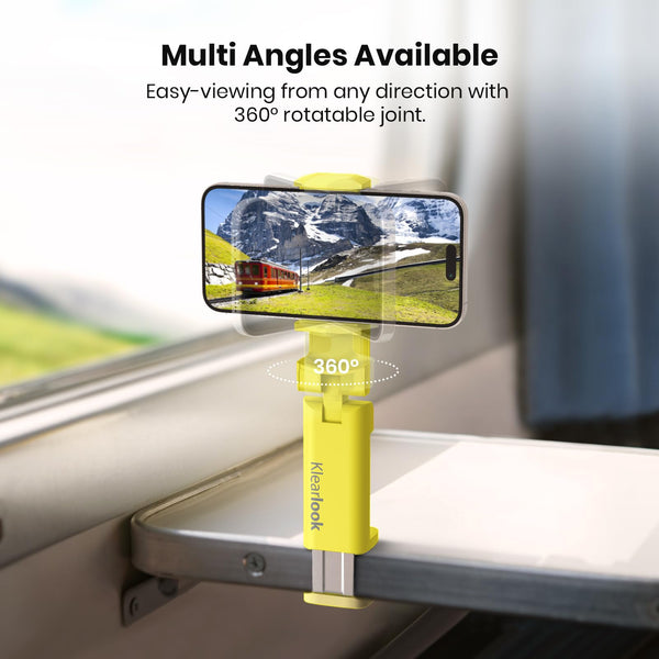 Airplane Phone Holder - Klearlook 4 in 1 Adjustable Phone Stand for Travel,360 Rotation Handsfree Viewing Flight Phone Holder,Foldable Travel Essential,Accessory for Flying/Traveling/Home/Office-Black