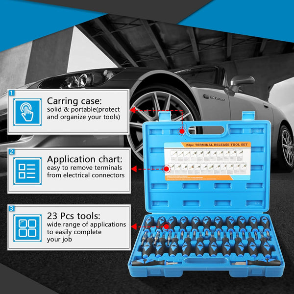 KAISAL 23 PCS Automotive Terminal Removal Tool Kit,Carbon Steel Car Terminal Release Tool Universal Electrical Wiring Connector Pin Remover Extractor Tool