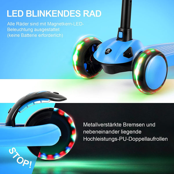 IMMEK Scooter With Three Wheels,4 Adjustable Height Kick Scooter For Kids With Steering Lock, Suitable For Boys And Girls Aged 2-8,Detachable