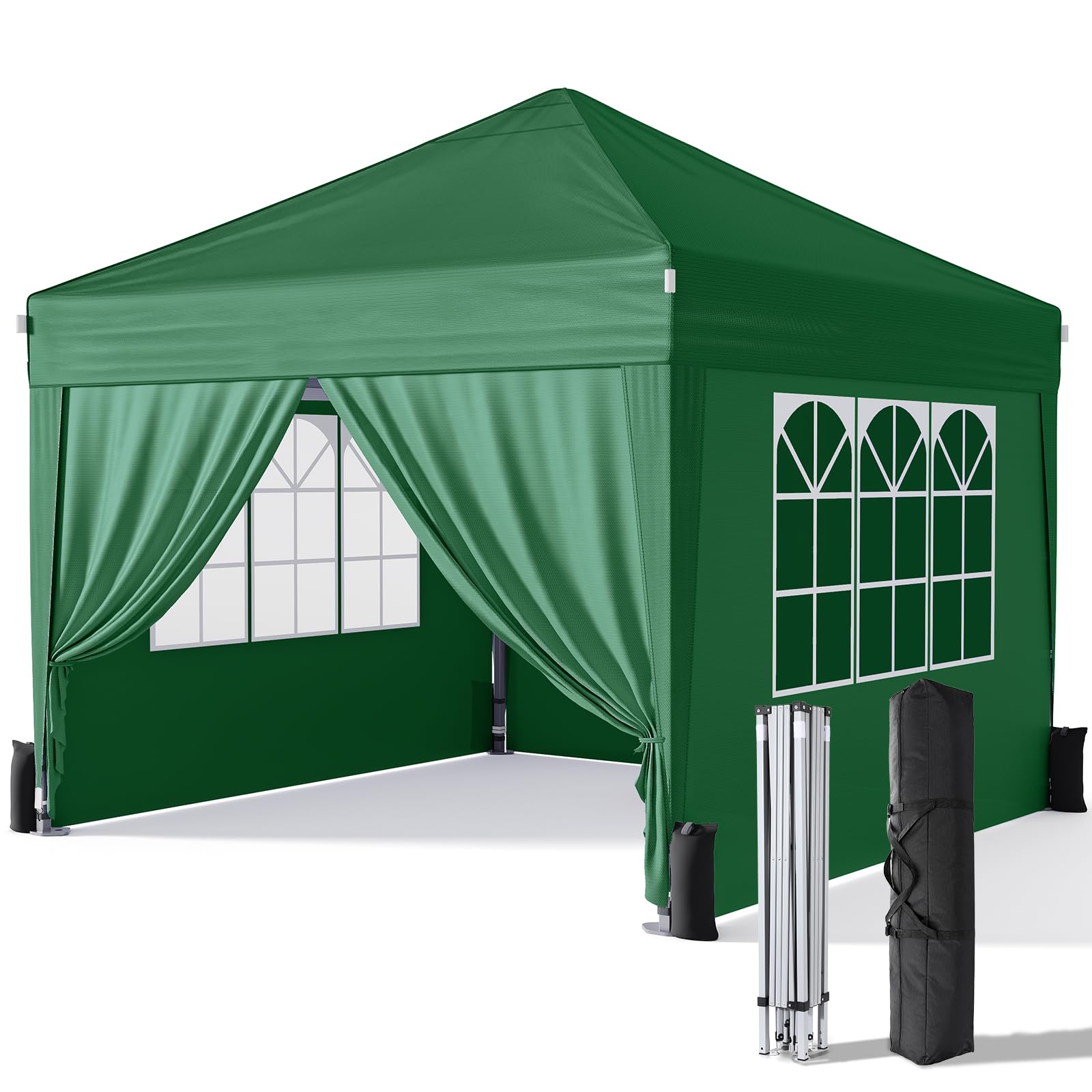 Driftalia Gazebo with Sides 3m x 3m, Waterproof Pop Up Gazebo with 4 Sandbags and Carry Bag for Parties, Camping, Commercial Events - Dark Grey