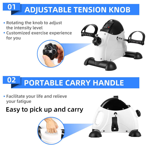 EVOLAND Under Desk Bike Pedal Exerciser Leg Pedal Machine with Handle LCD Display, Sit Down Exercise Equipment for Home and Office Fitness Training,