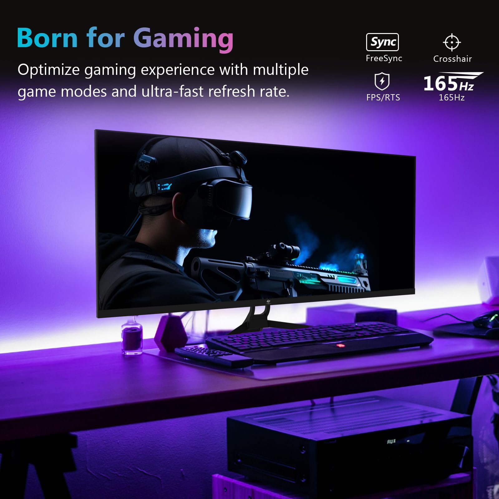 Z-Edge 34 Inch Gaming Monitor Ultrawide 165Hz(DP) 100Hz(HDMI) 1ms MPRT, 21:9 WQHD 3440x1440 IPS Panel, FreeSync, HDR10, HDMI, DisplayPort - Black