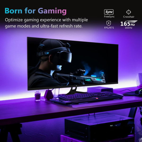 Z-Edge 34 Inch Gaming Monitor Ultrawide 165Hz(DP) 100Hz(HDMI) 1ms MPRT, 21:9 WQHD 3440x1440 IPS Panel, FreeSync, HDR10, HDMI, DisplayPort - Black