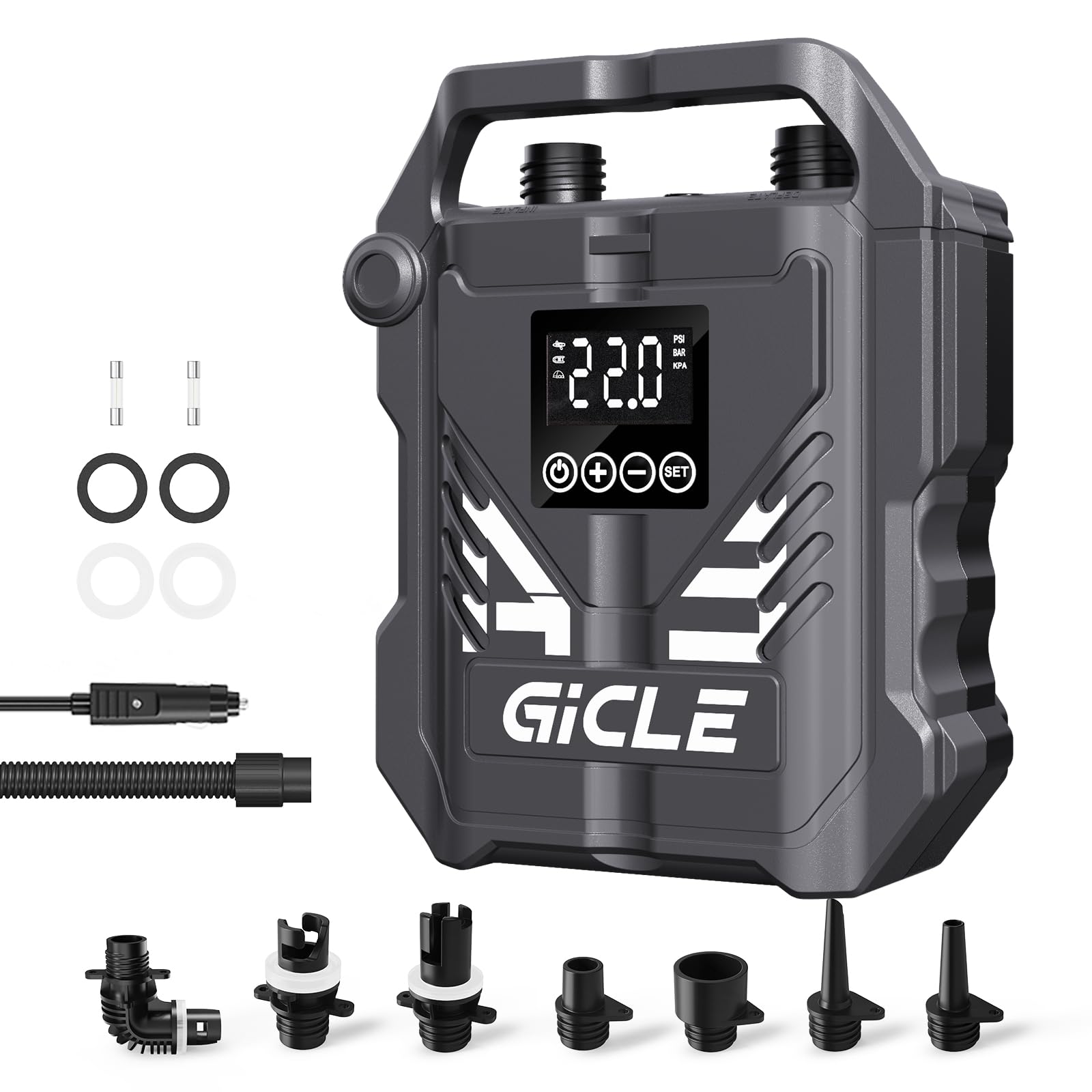 GICLE 22PSI Paddle Board Pump Electric SUP Pump, with 12V DC Car Connector, Dual Stage Fast Inflation for Paddleboard, Boat, Tent