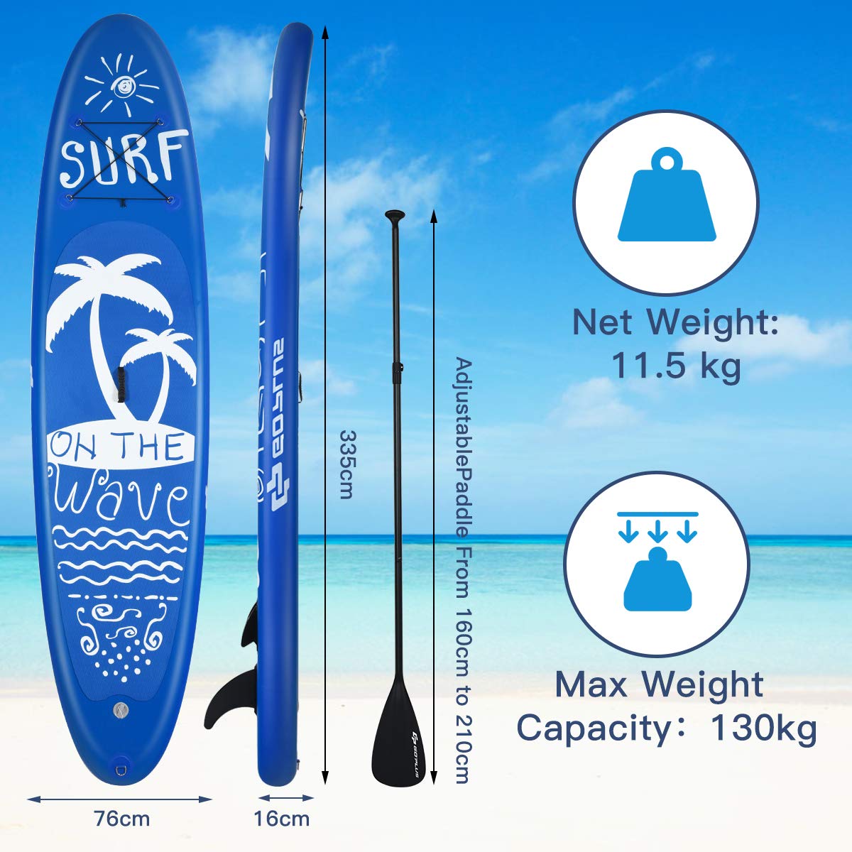 COSTWAY 9.7FT/11FT Inflatable Stand Up Paddle Board, 16cm Thick SUP with Accessories, Carry Bag, Adjustable Paddle, Hand Pump, Bottom Fin, Ankle Leash, Non-Slip Deck, for All Levels