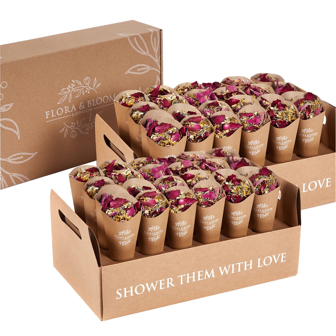 Flora & Bloom Biodegradable Confetti Kit (6 Litres, 48 Guests) | Pre Built Confetti Cones | Dried Confetti Petals | Wedding Confetti Kit | Pop Open