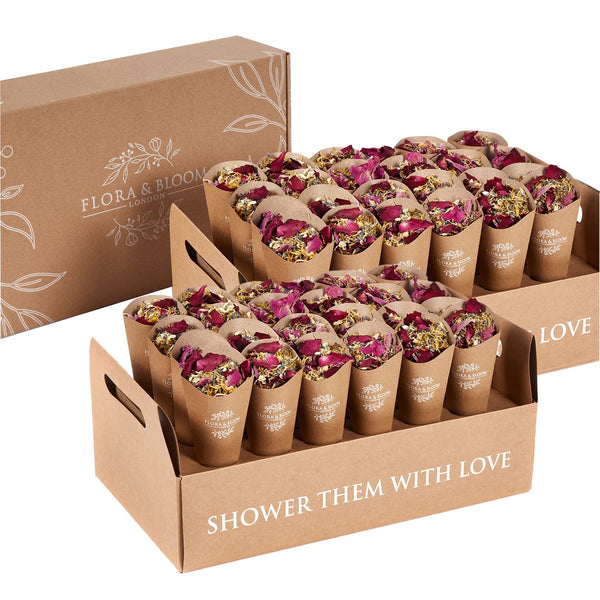 Flora & Bloom Biodegradable Confetti Kit (6 Litres, 48 Guests) | Pre Built Confetti Cones | Dried Confetti Petals | Wedding Confetti Kit | Pop Open