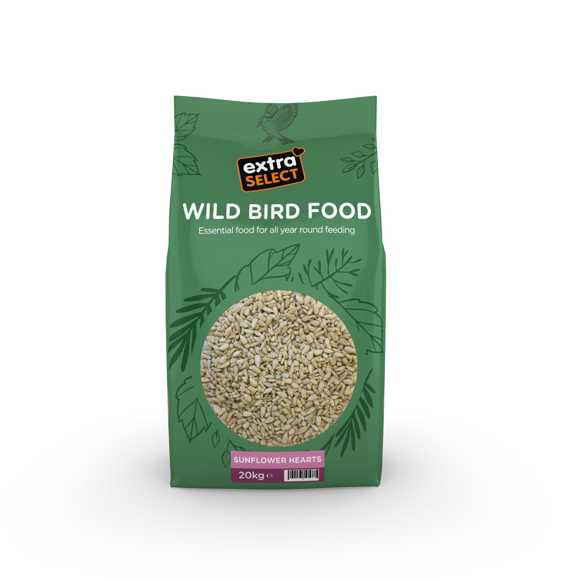 Extra Select Sunflower Hearts Bird Food 20kg - Husk-Free, Bakery Grade, Premium Wild Bird Seed