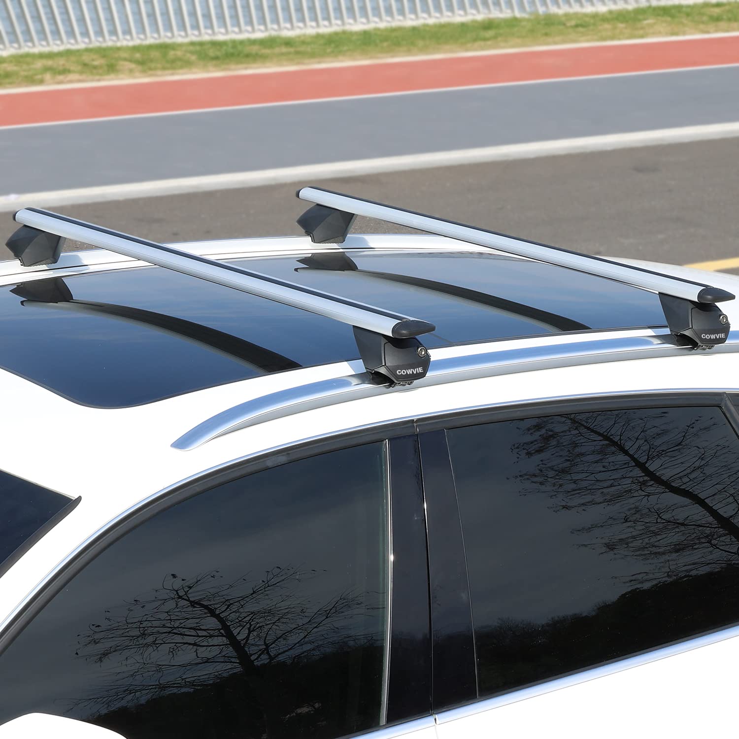 COWVIE Aluminum Universal Roof Rack Cross Bars Pro keyed Locks - Fit Raised Side Rails 120CM