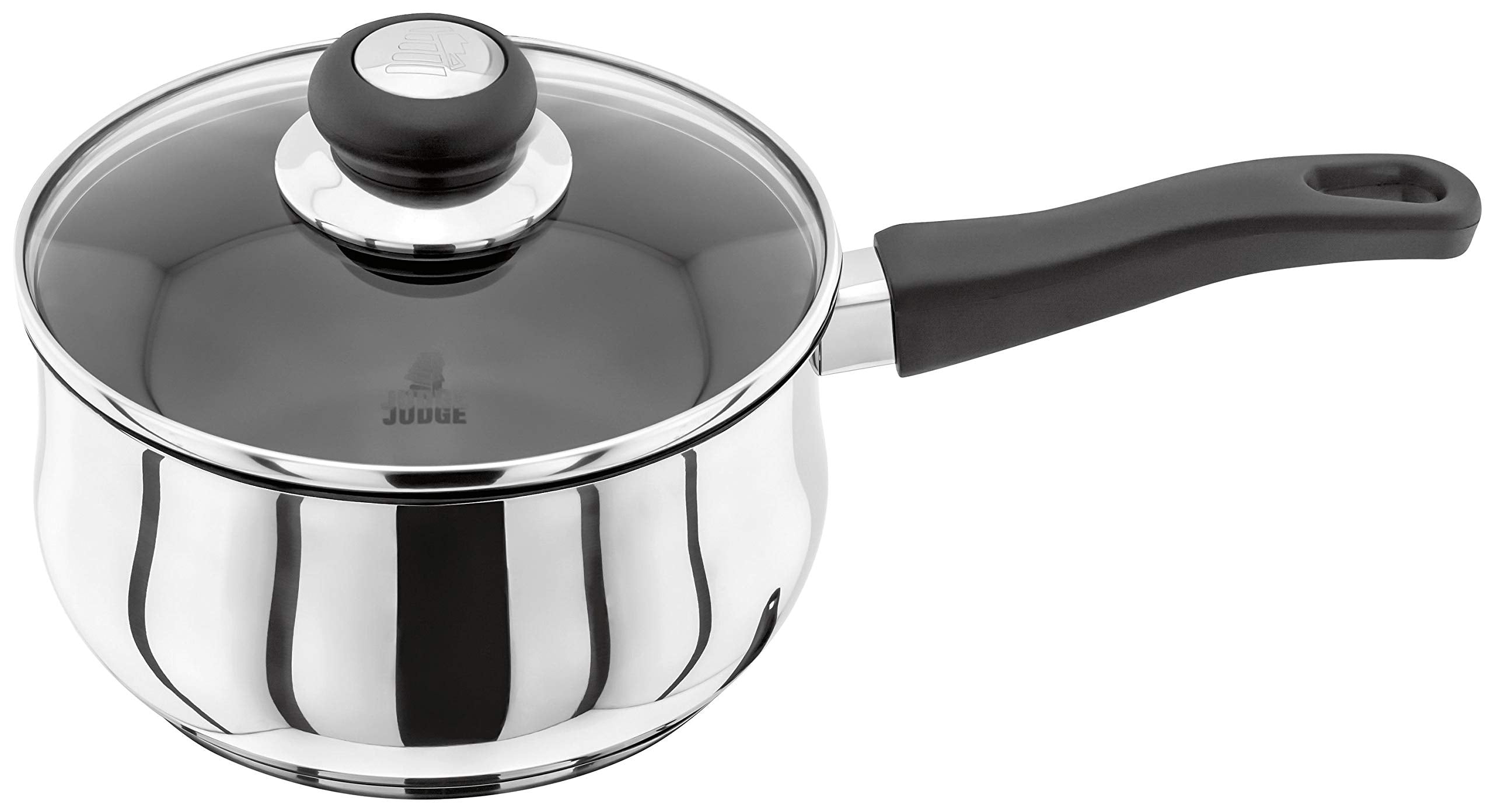 Judge Vista Stainless Steel Non-Stick Large Saucepan 18cm 1.8L, Shatterproof Vented Glass Lid, Induction Ready, Oven Safe, 25 Year Guarantee