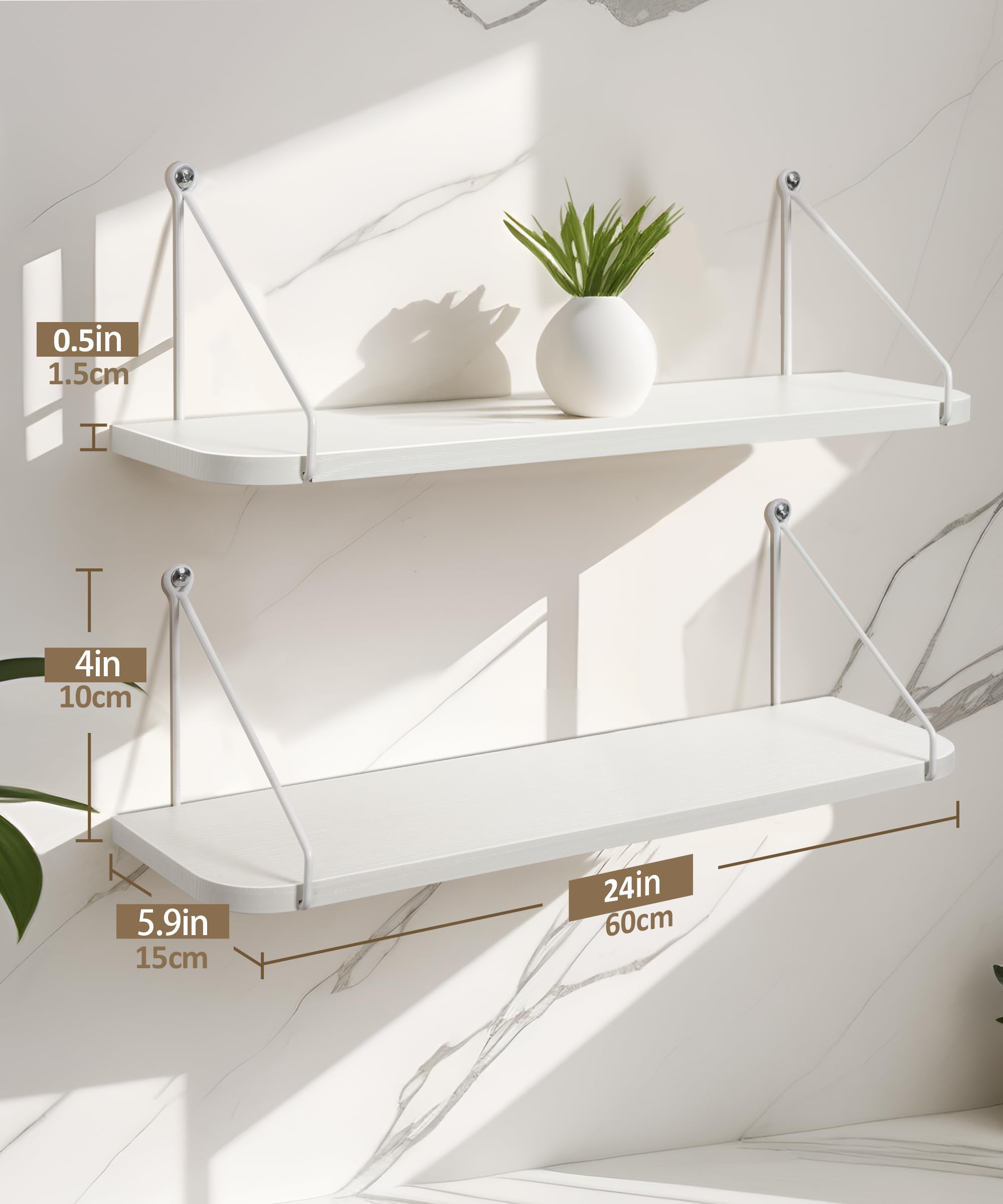 Afuly White Floating Shelves 24 Inch for Bathroom Bedroom Kitchen Storage Organiser Modern Decorations Accessories Display for Living Room Office Home