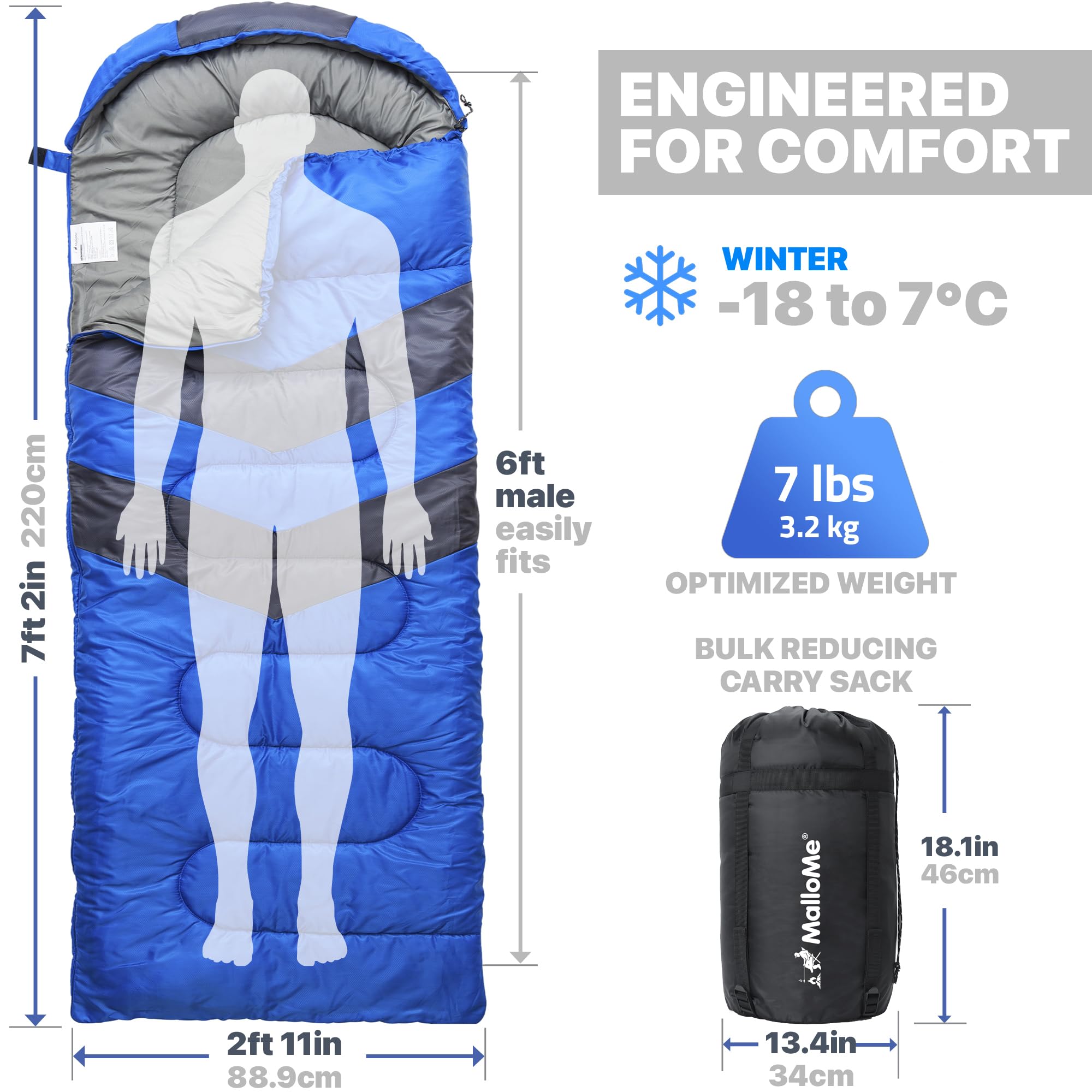 MalloMe Sleeping Bags for Adults & Kids Sleeping Bag 3-4 Season - Ultralight Backpacking Sleeping Bag Cold Weather & Warm, Lightweight Compact, Single Adult Girls Boys Winter Sleep Camping Accessories