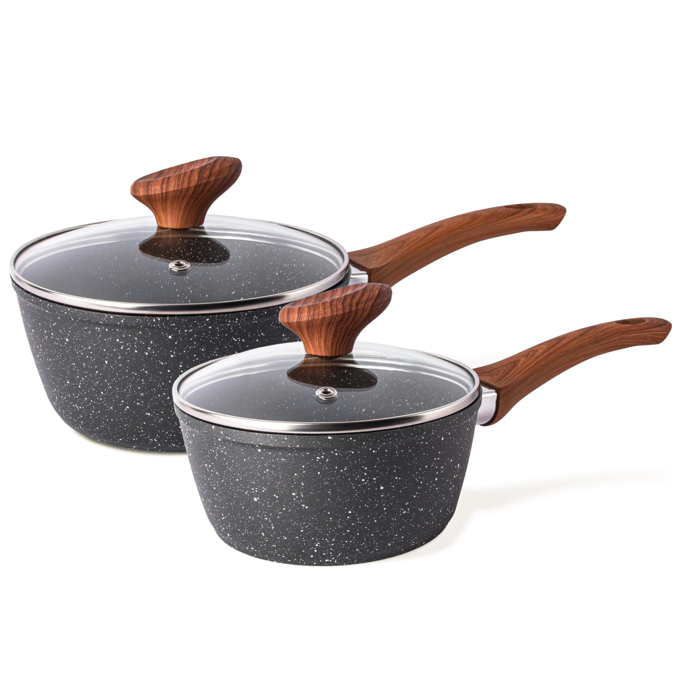 Induction Saucepan Set with Lid  Non Stick Saucepan for Induction  2pcs Marble Sauce Pan  16cm, 18cm Saucepot Set  by Nuovva