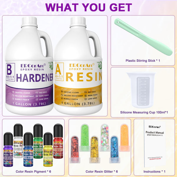 ERCorArt Epoxy Resin Kit - 2 Gallon/7.6 L Crystal Clear Epoxy Resin and Hardener, Resins Kits for Beginners, Craft, Jewelry Making, Coasters, DIY Art,