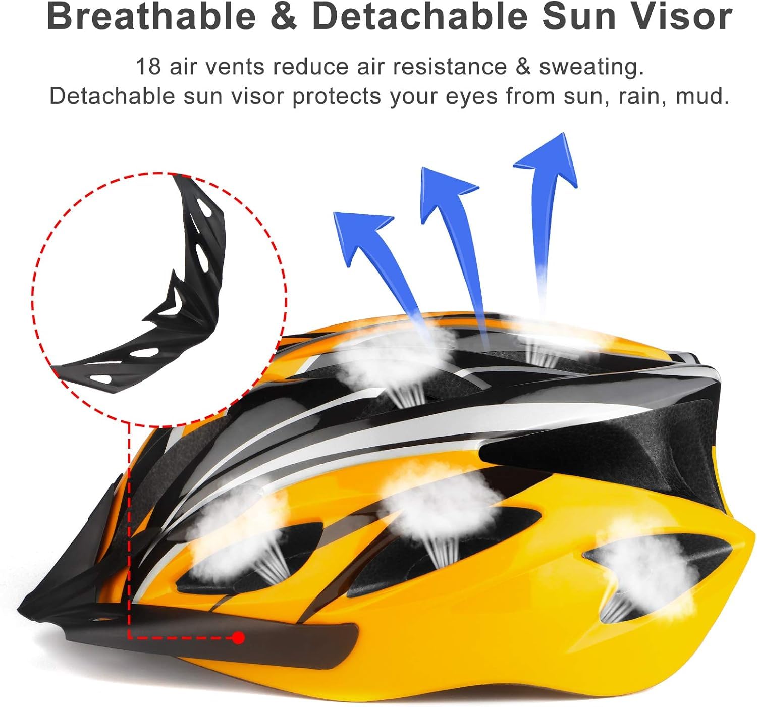 RaMokey Cycle Helmet, Lightweight Bicycle Helmet, Adjustable Mountain & Road Bike Helmets for Adults, 18 Vents with Adjustable Strap & Detachable Visor for Mens Womens(Head Sizes 58-62cm)