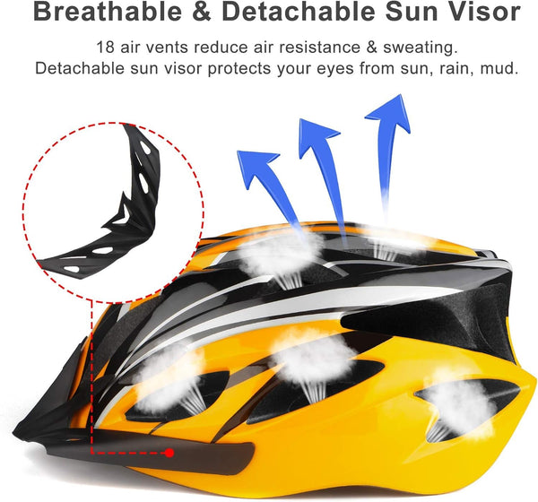 RaMokey Cycle Helmet, Lightweight Bicycle Helmet, Adjustable Mountain & Road Bike Helmets for Adults, 18 Vents with Adjustable Strap & Detachable Visor for Mens Womens(Head Sizes 58-62cm)