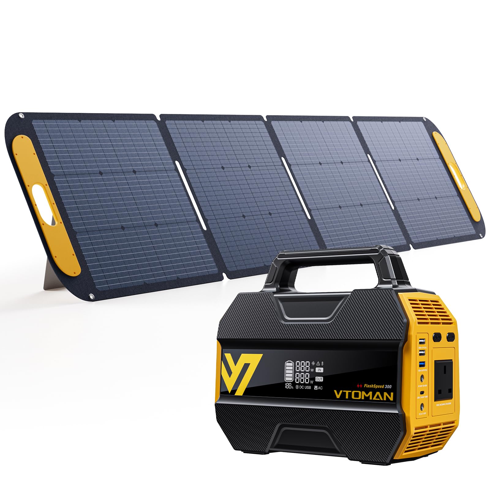VTOMAN FlashSpeed 300 Portable Power Station Up to 600W Output, 230Wh Solar Generator with LiFePO4 Battery, Fast Charging 100W USB-C, 3000 Cycles, 6 Outlets for Home, Camping, RV, Fishing