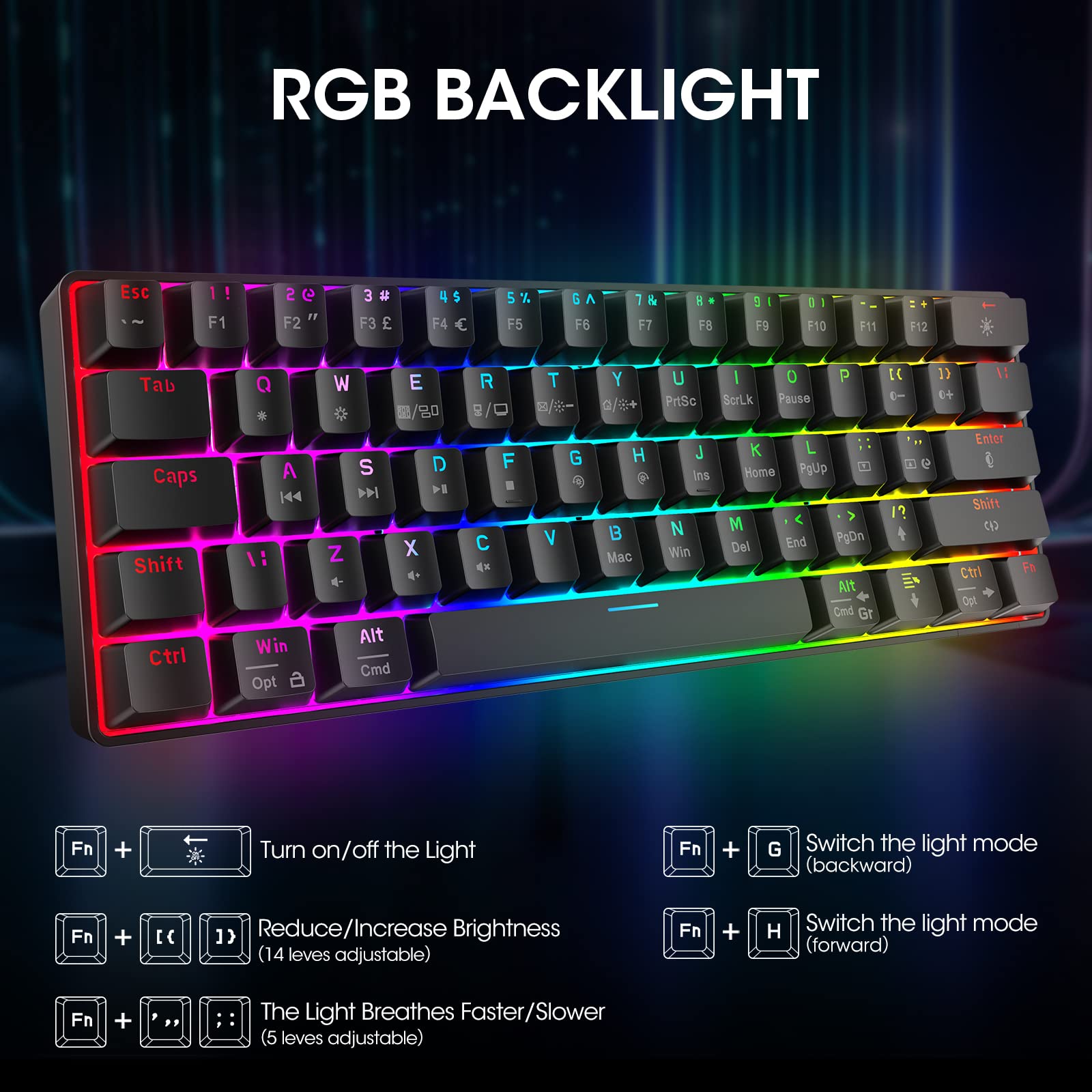 KOORUI Gaming Keyboards, 26 RGB Backlit Mechanical Keyboard Wired 104 Keys Full Size UK Layout with Blue Switch Gamer Keyboards for Windows MacOS Linux