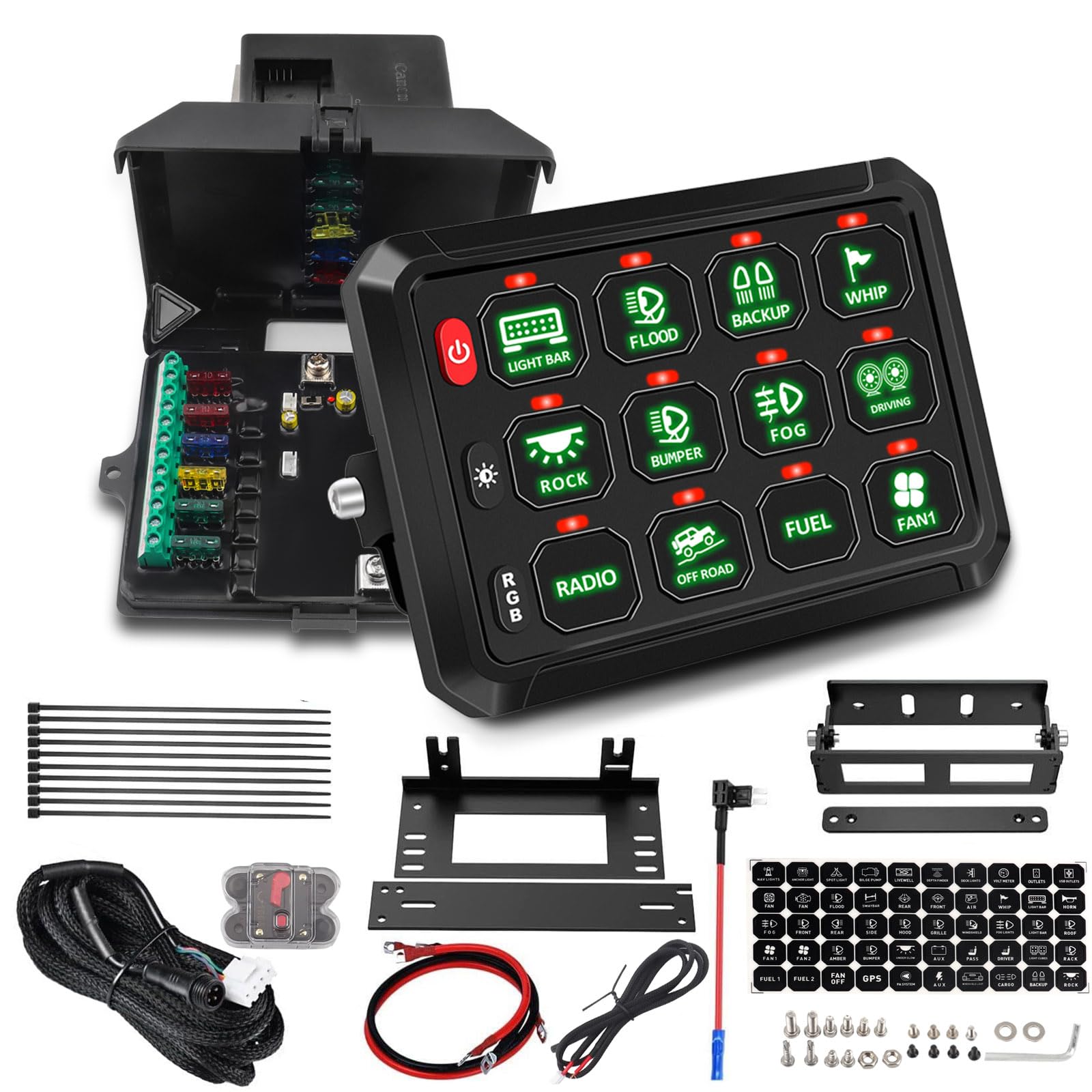 Chelhead 12V/24V Switch Control Panel RGB 6 Gang Dimmable Multi-Function Programmable Switch Panel Acc Battery Control Waterproof, Compatible with Truck Boat SUV RV Trailer Marine ATV UTV