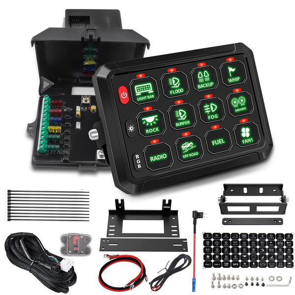 Chelhead 12V/24V Switch Control Panel RGB 6 Gang Dimmable Multi-Function Programmable Switch Panel Acc Battery Control Waterproof, Compatible with Truck Boat SUV RV Trailer Marine ATV UTV