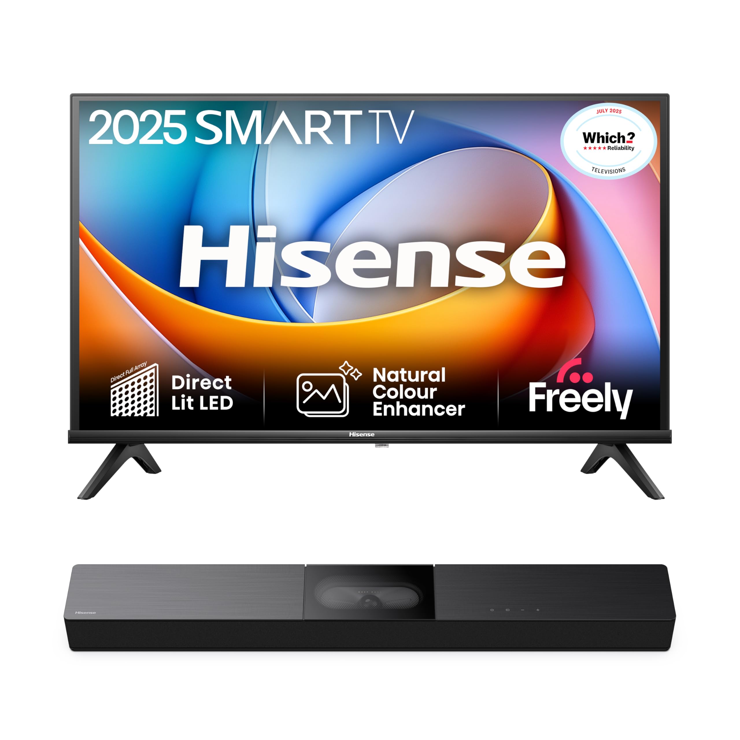 Hisense 40" 40E4QTUK FHD LED TV with Freely - Direct Lit LED, Dolby Audio, Natural Colour Enhancer, Games Mode, Sports Mode with Freely, Disney +, YouTube, Netflix