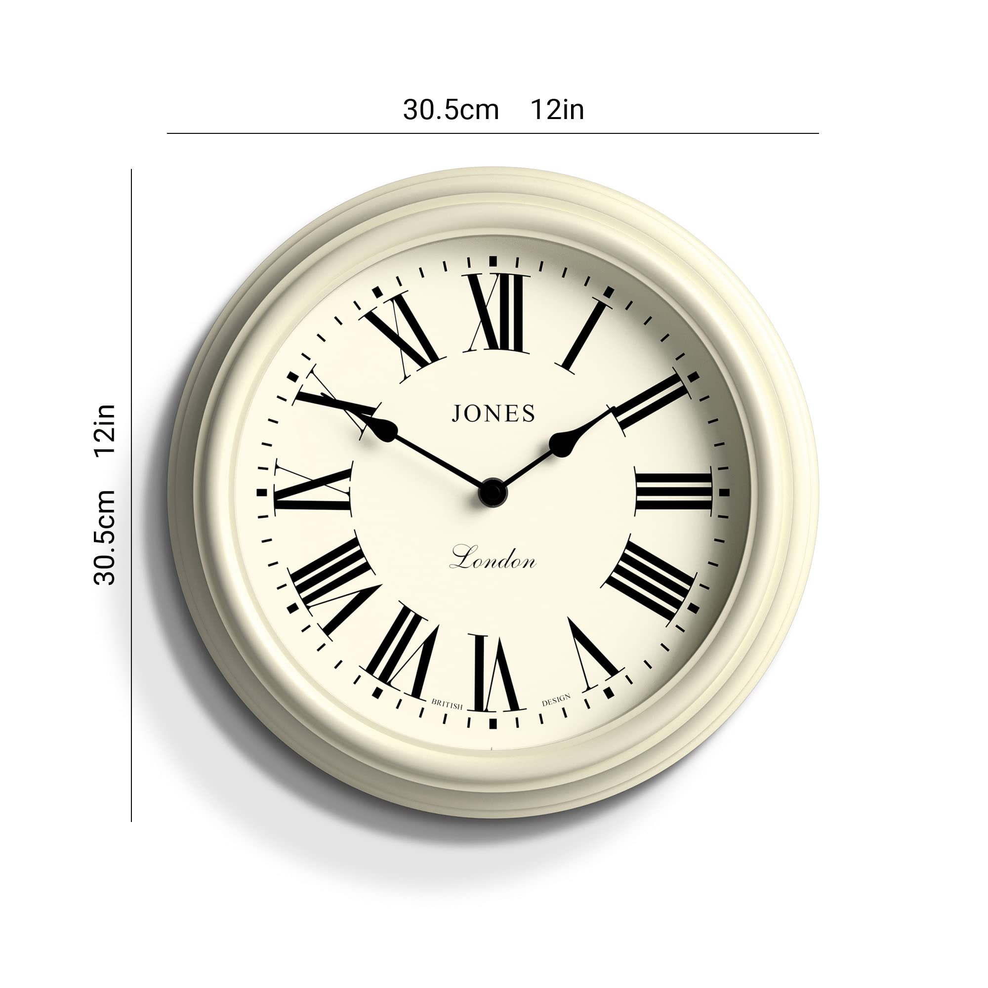 Jones Clocks Venetian wall clock | Classic round clock | 30cm | White | Roman numerals | Traditional design ideal for kitchen, living room or bedroom