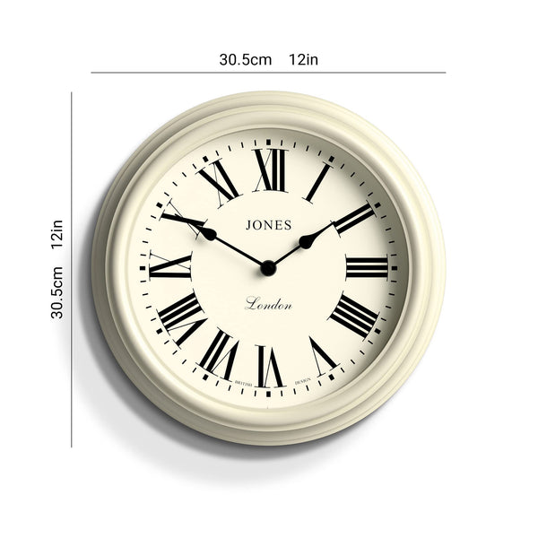 Jones Clocks Venetian wall clock | Classic round clock | 30cm | White | Roman numerals | Traditional design ideal for kitchen, living room or bedroom